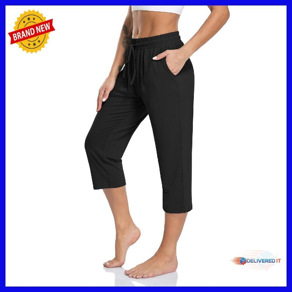 Women's Capri Yoga Pants Loose Fit Drawstring Workout Sweatpants Pockets